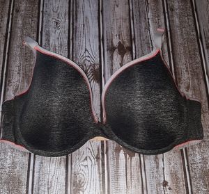 VICTORIA'S SECRET Lined Demi Bra Black Silver Coral SIZE 38D